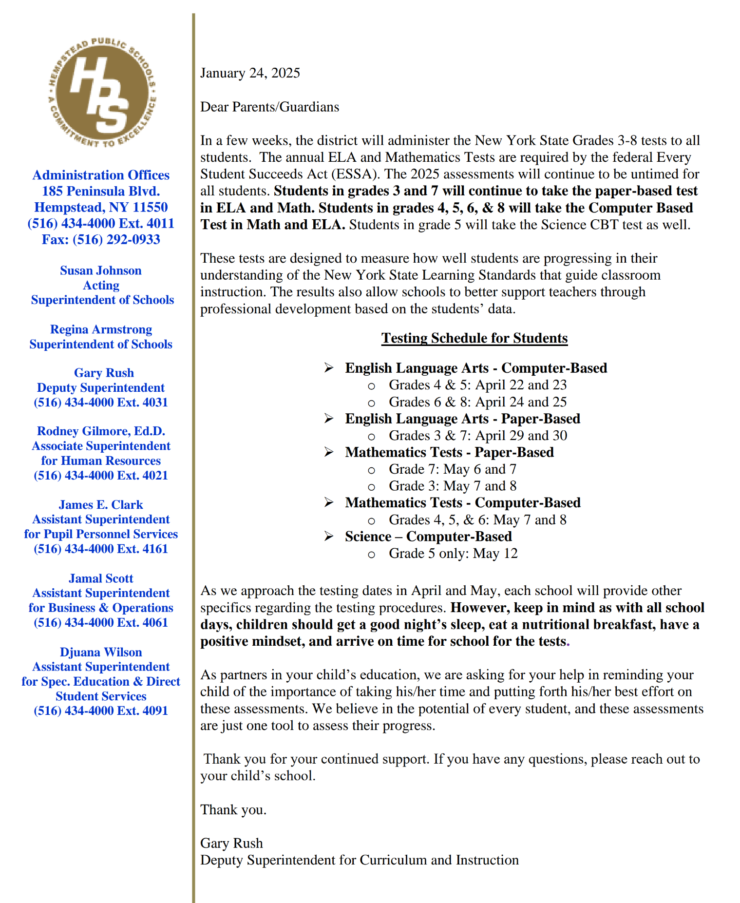 NYS Assessments 2025 - Letter for Parents